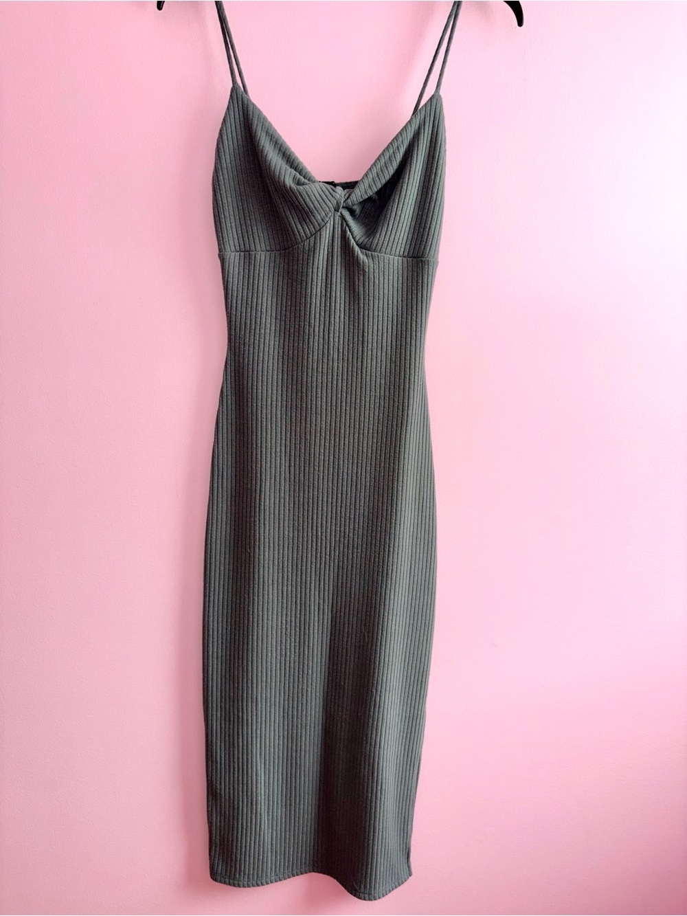 Windsor Olive Green Ribbed Midi Slip Dress